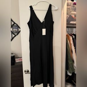 Satin black midi dress size large! New with tags!